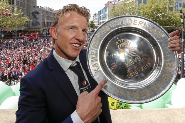 Dirk Kuyt of Feyenoord with the tropheeduring Feyenoord Rotterdam honored Eredivisie champions at the Coolsingel on May 15, 2017 in Rotterdam, The Netherlands(Photo by VI Images via Getty Images)