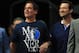 DALLAS, TX - APRIL 11: Former NFL quarterback Tony Romo #9 of the Dallas Cowboys sits with Mark Cuban, owner of the Dallas Mavericks during a game against the Denver Nuggets at American Airlines Center on April 11, 2017 in Dallas, Texas. NOTE TO USER: User expressly acknowledges and agrees that, by downloading and/or using this photograph, user is consenting to the terms and conditions of the Getty Images License Agreement. (Photo by Ronald Martinez/Getty Images)