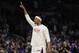 Los Angeles Clippers' Paul Pierce acknowledges the fans after the team showed a tribute video for him during an NBA basketball game against the Sacramento Kings on Wednesday, April 12, 2017, in Los Angeles. The Clippers won 115-95. (AP Photo/Jae C. Hong)