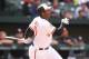 BALTIMORE, MD - MAY 07: Adam Jones #10 of the Baltimore Orioles takes a swing during a baseball game against the Chicago White Sox at Oriole Park at Camden Yards on May 7, 2017 in Baltimore, Maryland. The Orioles won 4-2. (Photo by Mitchell Layton/Getty Images)