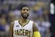 Indiana Pacers' Paul George in action during the second half of an NBA basketball game against the Atlanta Hawks, Wednesday, April 12, 2017, in Indianapolis. Indiana defeated Atlanta 104-86. (AP Photo/Darron Cummings)