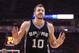 HOUSTON, TX - MAY 11: David Lee #10 of the San Antonio Spurs reacts against the Houston Rockets during Game Six of the NBA Western Conference Semi-Finals at Toyota Center on May 11, 2017 in Houston, Texas. NOTE TO USER: User expressly acknowledges and agrees that, by downloading and or using this photograph, User is consenting to the terms and conditions of the Getty Images License Agreement. (Photo by Ronald Martinez/Getty Images)