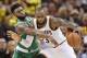 May 21, 2017; Cleveland, OH, USA; Boston Celtics forward Jaylen Brown (7) defends Cleveland Cavaliers forward LeBron James (23) during the first half in game three of the Eastern conference finals of the NBA Playoffs at Quicken Loans Arena. Mandatory Credit: Ken Blaze-USA TODAY Sports