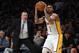 LOS ANGELES, CA - APRIL 9: Head coach Tom Thibodeau of the Minnesota Timberwolves yells in an attempt to disturb D'Angelo Russell #1 of the Los Angeles Lakers three-point basket attempt during the second half of the basketball game at Staples Center April 9, 2017, in Los Angeles, California. NOTE TO USER: User expressly acknowledges and agrees that, by downloading and or using this photograph, User is consenting to the terms and conditions of the Getty Images License Agreement. (Photo by Kevork Djansezian/Getty Images)