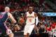 ATLANTA, GA - APRIL 24: Paul Millsap #4 of the Atlanta Hawks handles the ball against the Washington Wizards during Game Four of the Eastern Conference Quarterfinals of the 2017 NBA Playoffs on April 24, 2017 at Philips Arena in Atlanta, Georgia. NOTE TO USER: User expressly acknowledges and agrees that, by downloading and/or using this photograph, user is consenting to the terms and conditions of the Getty Images License Agreement. Mandatory Copyright Notice: Copyright 2017 NBAE (Photo by Kevin Liles/NBAE via Getty Images)