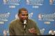 SAN ANTONIO, TX - MAY 20: Kevin Durant #35 of the Golden State Warriors talks to the media during a press conference after Game Three of the Western Conference Finals against the San Antonio Spurs during the 2017 NBA Playoffs on May 20, 2017 AT&T Center in San Antonio, Texas. NOTE TO USER: User expressly acknowledges and agrees that, by downloading and or using this photograph, user is consenting to the terms and conditions of the Getty Images License Agreement. Mandatory Copyright Notice: Copyright 2017 NBAE (Photos by Mark Sobhani/NBAE via Getty Images)