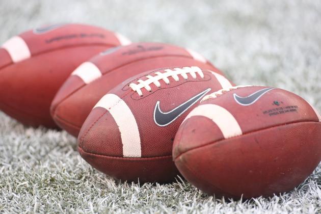 Nov 26, 2016; Pittsburgh, PA, USA; Official NCAA footballs sit in the end-zone before the Pittsburgh Panthers host the Syracuse Orange at Heinz Field. Pittsburgh won 76-61. Mandatory Credit: Charles LeClaire-USA TODAY Sports