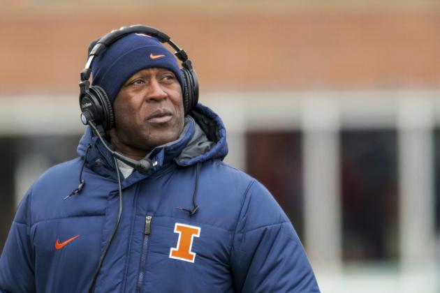 FILE - In this Nov. 19, 2016, file photo, Illinois head coach Lovie Smith checks the scoreboard during an NCAA college football game against Iowa at Memorial Stadium in Champaign, Ill. It’s been nearly a year since Illinois Director of Athletics Josh Whitman fired former coach Bill Cubit on his first day as athletic director and shocked Illini nation when he hired Smith on March 9. The new head coach was met with open arms from a fan base that’s known little success, especially in the past decade. What followed was a 3-9 season and a realization: This wasn’t going to be a quick culture change.(AP Photo/Bradley Leeb, File)