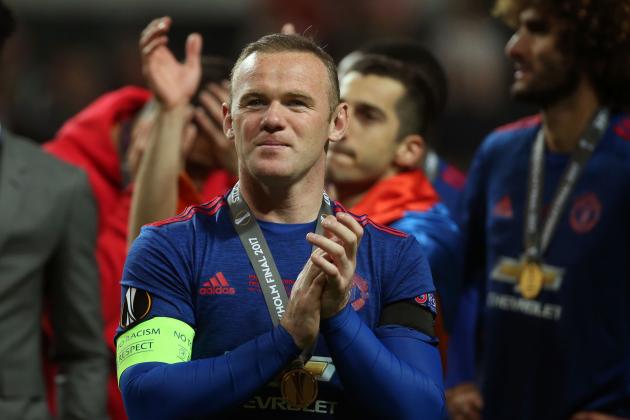 Manchester United's English striker Wayne Rooney celebrates after the UEFA Europa League final football match Ajax Amsterdam v Manchester United on May 24, 2017 at the Friends Arena in Solna outside Stockholm. / AFP PHOTO / Soren Andersson        (Photo credit should read SOREN ANDERSSON/AFP/Getty Images)