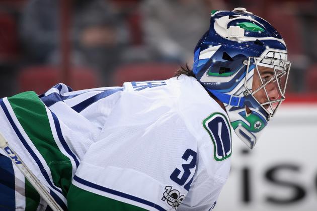 GLENDALE, AZ - JANUARY 26:  Goaltender Ryan Miller #30 of the Vancouver Canucks looks down ice during the first period of the NHL game against the Arizona Coyotes at Gila River Arena on January 26, 2017 in Glendale, Arizona.  (Photo by Christian Petersen/Getty Images)