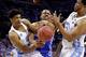 MEMPHIS, TN - MARCH 26: Isaiah Hicks #4 and Kennedy Meeks #3 of the North Carolina Tar Heels compete for a loose ball with Isaiah Briscoe #13 of the Kentucky Wildcats in the first half during the 2017 NCAA Men's Basketball Tournament South Regional at FedExForum on March 26, 2017 in Memphis, Tennessee. (Photo by Andy Lyons/Getty Images)