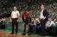 BOSTON, MA - MAY 15: John Wall #2 and Head Coach Scott Brooks of the Washington Wizards look on during Game Seven of the Eastern Conference Semifinals of the 2017 NBA Playoffs on May 15, 2017 at TD Garden in BOSTON, MA. NOTE TO USER: User expressly acknowledges and agrees that, by downloading and or using this Photograph, user is consenting to the terms and conditions of the Getty Images License Agreement. Mandatory Copyright Notice: Copyright 2017 NBAE (Photo by Nathaniel S. Butler/NBAE via Getty Images)