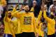 SALT LAKE CITY, UT - MAY 8: JaVale McGee #1 of the Golden State Warriors leads the bench in celebrating a basket during their game against the Utah Jazz in Game Four of the Western Conference Semifinals during the 2017 NBA Playoffs at Vivint Smart Home Arena on May 8, 2017 in Salt Lake City, Utah. NOTE TO USER: User expressly acknowledges and agrees that, by downloading and or using this photograph, User is consenting to the terms and conditions of the Getty Images License Agreement. (Photo by Gene Sweeney Jr/Getty Images)