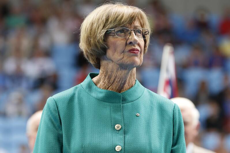 Australian tennis great Margaret Court during the official launch of the remodeled Margaret Court Arena at the Australian Open tennis championship in Melbourne, Australia, Monday, Jan. 26, 2015. (AP Photo/Vincent Thian)