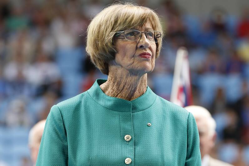 Australian tennis great  Margaret Court during the official launch of the remodeled Margaret Court Arena at the Australian Open tennis championship in Melbourne, Australia, Monday, Jan. 26, 2015. (AP Photo/Vincent Thian)