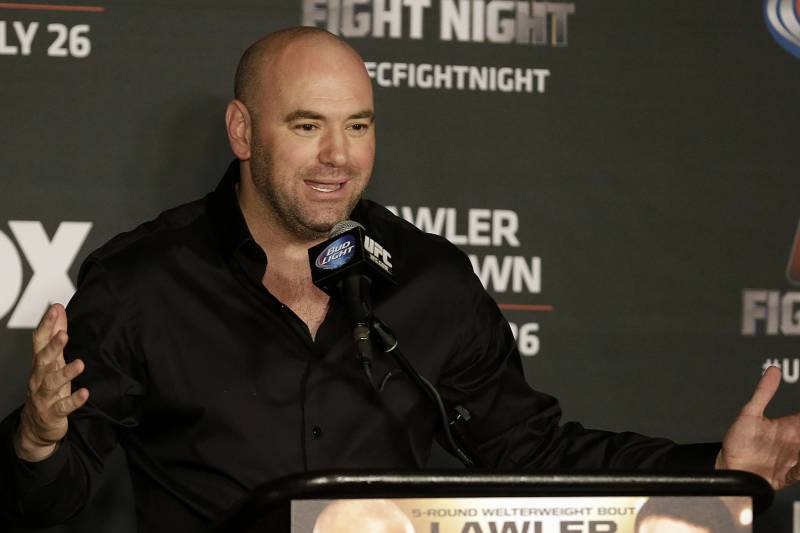 UFC President Dana White speaks at a news conference after a UFC event in San Jose, Calif., Saturday, July 26, 2014. (AP Photo/Jeff Chiu)