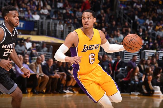 LOS ANGELES, CA - APRIL 7:  Jordan Clarkson #6 of the Los Angeles Lakers handles the ball during a game against the Sacramento Kings on April 7, 2017 at STAPLES Center in Los Angeles, California. NOTE TO USER: User expressly acknowledges and agrees that, by downloading and/or using this photograph, user is consenting to the terms and conditions of the Getty Images License Agreement. Mandatory Copyright Notice: Copyright 2017 NBAE (Photo by Andrew D. Bernstein/NBAE via Getty Images)