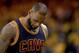 OAKLAND, CA - JUNE 01: LeBron James #23 of the Cleveland Cavaliers reacts during Game 1 of the 2017 NBA Finals against the Golden State Warriors at ORACLE Arena on June 1, 2017 in Oakland, California. NOTE TO USER: User expressly acknowledges and agrees that, by downloading and or using this photograph, User is consenting to the terms and conditions of the Getty Images License Agreement. (Photo by Ezra Shaw/Getty Images)