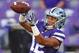 MANHATTAN, KS - OCTOBER 08: Wide receiver Corey Sutton #12 of the Kansas State Wildcats catches a pass, prior to a game against the Texas Tech Red Raiders on October 8, 2016 at Bill Snyder Family Stadium in Manhattan, Kansas. (Photo by Peter G. Aiken/Getty Images)