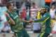 South Africas Imran Tahir (R) celebrates, with South Africas Chris Morris, running out Sri Lankas Suranga Lakmal for a duck during the ICC Champions Trophy match between South Africa and Sri Lanka at The Oval in London on June 3, 2017. / AFP PHOTO / Ian KINGTON / RESTRICTED TO EDITORIAL USE (Photo credit should read IAN KINGTON/AFP/Getty Images)