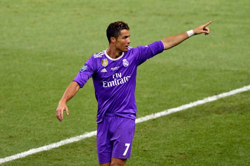 CARDIFF, WALES - JUNE 03:  In this handout image provided by UEFA, Cristiano Ronaldo of Real Madrid celebrates scoring his sides third goal during the UEFA Champions League Final between Juventus and Real Madrid at National Stadium of Wales on June 3, 2017 in Cardiff, Wales.  (Photo by Handout/UEFA via Getty Images)