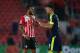 SOUTHAMPTON, ENGLAND - MAY 10: Ryan Bertrand of Southampton and Kieran Gibbs of Arsenal have a chat during the Premier League match between Southampton and Arsenal at St Mary's Stadium on May 10, 2017 in Southampton, England. (Photo by Catherine Ivill - AMA/Getty Images)