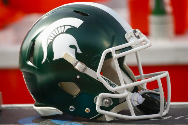 CHAMPAIGN, IL - NOVEMBER 05: A Michigan State Spartans helmet is seen during the game against the Illinois Fighting Illini at Memorial Stadium on November 5, 2016 in Champaign, Illinois. (Photo by Michael Hickey/Getty Images)