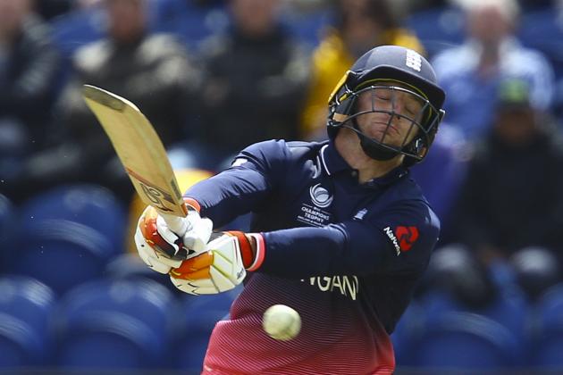 England's Jos Buttler plays a shot  during the ICC Champions Trophy match between England and New Zealand at Sophia Gardens cricket ground in Cardiff south Wales on June 6, 2017. / AFP PHOTO / Geoff CADDICK / RESTRICTED TO EDITORIAL USE        (Photo credit should read GEOFF CADDICK/AFP/Getty Images)