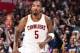 CLEVELAND, OH - JUNE 7: J.R. Smith #5 of the Cleveland Cavaliers reacts to a play against the Golden State Warriors in Game Three of the 2017 NBA Finals on June 7, 2017 at Quicken Loans Arena in Cleveland, Ohio. NOTE TO USER: User expressly acknowledges and agrees that, by downloading and/or using this photograph, user is consenting to the terms and conditions of Getty Images License Agreement. Mandatory Copyright Notice: Copyright 2017 NBAE (Photo by Andrew D. Bernstein/NBAE via Getty Images)