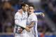 LA CORUNA, SPAIN - APRIL 26: James Rodriguez of Real Madrid celebrates with his teammates Alvaro Morata of Real Madrid after scoring his team's fourth goal during the La Liga match between RC Deportivo La Coruna and Real Madrid at Riazor Stadium on April 26, 2017 in La Coruna, Spain. (Photo by Juan Manuel Serrano Arce/Getty Images)