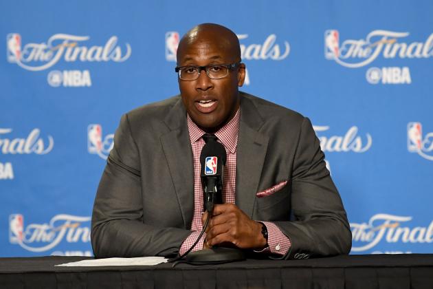 OAKLAND, CA - JUNE 01:  Coach Mike Brown of the Golden State Warriors talks to the media after the 113-91 win against the Cleveland Cavalier in Game 1 of the 2017 NBA Finals at ORACLE Arena on June 1, 2017 in Oakland, California. NOTE TO USER: User expressly acknowledges and agrees that, by downloading and or using this photograph, User is consenting to the terms and conditions of the Getty Images License Agreement.  (Photo by Thearon W. Henderson/Getty Images)