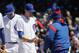 CHICAGO, IL - MAY 05: Starting pitcher Kyle Hendricks #28 of the Chicago Cubs is taken out of the game by manager Joe Maddon #70 in the 6th inning against the New York Yankees at Wrigley Field on May 5, 2017 in Chicago, Illinois. (Photo by Jonathan Daniel/Getty Images)