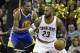 Golden State Warriors forward Kevin Durant (35) defends Cleveland Cavaliers forward LeBron James (23) during the second half of Game 3 of basketball's NBA Finals in Cleveland, Wednesday, June 7, 2017. (AP Photo/Tony Dejak)