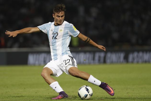 Argentina's forward Paulo Dybala strikes the ball during a 2018 World Cup qualifying soccer match against Paraguay, in Cordoba, Argentina, Tuesday, Oct. 11, 2016. (AP Photo/Natacha Pisarenko)