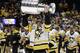 Sidney Crosby skates with the Stanley Cup for the third time in his career.