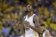Golden State Warriors forward Kevin Durant reacts after scoring against the Cleveland Cavaliers during the second half of Game 5 of basketball's NBA Finals in Oakland, Calif., Monday, June 12, 2017. (AP Photo/Marcio Jose Sanchez)