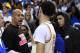 FILE - In this March 4, 2017, file photo, UCLA guard Lonzo Ball, right, shakes hands with his father LaVar following an NCAA college basketball game against Washington State in Los Angeles. The outspoken father of former UCLA star Lonzo Ball said Wednesday, May 17, on Fox Sport 1's