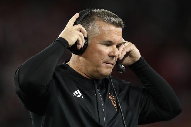 TUCSON, AZ - NOVEMBER 25:  Head coach Todd Graham of the Arizona State Sun Devils watches from the sidelines during the first quarter of the Territorial Cup college football game against the Arizona Wildcats at Arizona Stadium on November 25, 2016 in Tucson, Arizona.  (Photo by Christian Petersen/Getty Images)