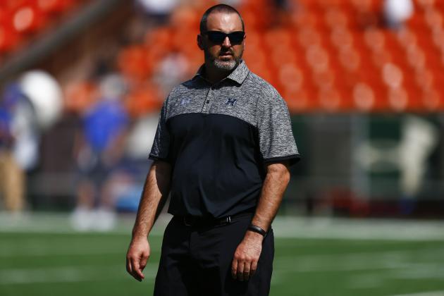 HONOLULU, HI - NOVEMBER 12: Head coach Nick Rolovich of the Hawaii Warriors before the start of a NCAA college football game at Aloha Stadium on November 12, 2016 in Honolulu, Hawaii.  (Photo by Kent Nishimura/Getty Images)