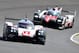 New Zealand driver Earl Bamber drives his Porsche 919 Hybrid N°2 ahead of Swiss driver Sébastien Buemi on his Toyota TS050 Hybrid N°8 during a free practice session of the Le Mans 24 hours endurance race in Le Mans north-western France on June 14, 2017.
Sixty cars with 180 drivers will participate on June 17 and 18 June at the 85rd 'Le Mans 24-hours' endurance race. / AFP PHOTO / JEAN-FRANCOIS MONIER (Photo credit should read JEAN-FRANCOIS MONIER/AFP/Getty Images)