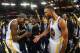 OAKLAND, CA - JUNE 12: Kevin Durant #35 and Stephen Curry #30 of the Golden State Warriors celebrate after winning the 2017 NBA Finals on June 12, 2017 at ORACLE Arena in Oakland, California. NOTE TO USER: User expressly acknowledges and agrees that, by downloading and/or using this photograph, user is consenting to the terms and conditions of Getty Images License Agreement. Mandatory Copyright Notice: Copyright 2017 NBAE (Photo by Andrew D. Bernstein/NBAE via Getty Images)