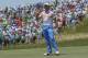 Rickie Fowler acknowledges the crowd after his first round of the U.S. Open golf tournament Thursday, June 15, 2017, at Erin Hills in Erin, Wis. (AP Photo/David J. Phillip)