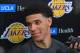 LOS ANGELES, CA - JUNE 07: Lonzo Ball talks to the media after his work out for the Los Angeles Lakers at Toyota Sports Center in Los Angeles, California. NOTE TO USER: User expressly acknowledges and agrees that, by downloading and/or using this Photograph, user is consenting to the terms and conditions of the Getty Images License Agreement. Mandatory Copyright Notice: Copyright 2017 NBAE (Photo by Juan Ocampo/NBAE via Getty Images)