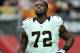 New Orleans Saints tackle (72) Terron Armstead heads for the sidelines before the start of a game the Arizona Cardinals defeated the Saints 31 to 19 in a game played at University of Phoenix Stadium in Glendale, Ariz. on Sunday, Sept. 13, 2015. (AP Photo/John Cordes)