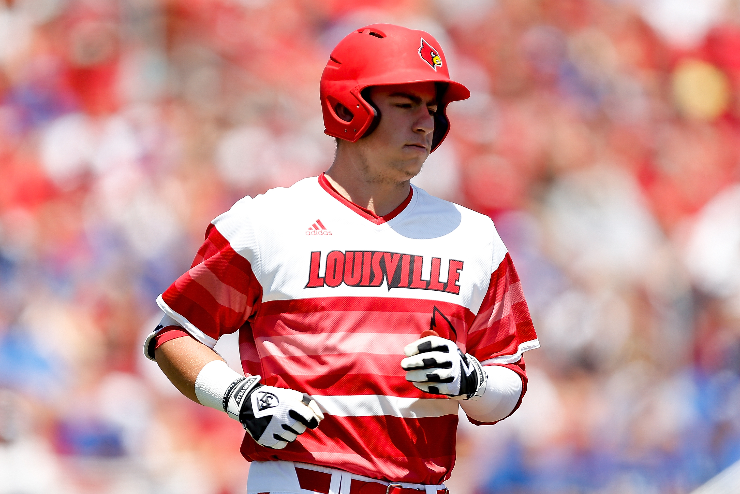 LOUISVILLE, KY - JUNE 09: Brendan McKay looks on against the Kentucky Wildcats during the 2017 NCAA Division I Men's Baseball Super Regional at Jim Patterson Stadium on June 9, 2017 in Louisville, Kentucky. (Photo by Michael Reaves/Getty Images)