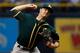 ST. PETERSBURG, FL - JUNE 10: Sonny Gray #54 of the Oakland Athletics pitches during the first inning of game one of a double header against the Tampa Bay Rays on June 10, 2017 at Tropicana Field in St. Petersburg, Florida. (Photo by Brian Blanco/Getty Images)