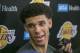 FILE - In this June 7, 2017, file photo, University of California Los Angeles guard Lonzo Ball takes questions from the media after a closed Los Angeles Lakes pre-draft workout in El Segundo, Calif. By now the entire basketball world knows Lonzo Ball is a singular talent with a unique parent. (AP Photo/Damian Dovarganes, File)