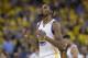 Golden State Warriors forward Kevin Durant reacts after scoring against the Cleveland Cavaliers during the second half of Game 5 of basketball's NBA Finals in Oakland, Calif., Monday, June 12, 2017. (AP Photo/Marcio Jose Sanchez)