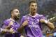 Real Madrid's Cristiano Ronaldo, right, celebrates after scoring the opening goal during the Champions League final soccer match between Juventus and Real Madrid at the Millennium stadium in Cardiff, Wales Saturday June 3, 2017. (AP Photo/Frank Augstein)