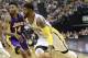 Indiana Pacers forward Paul George, right, drives around Los Angeles Lakers forward Brandon Ingram in the second half of an NBA basketball game, Tuesday, Nov. 1, 2016, in Indianapolis. Indiana won 115-108. (AP Photo/R Brent Smith)